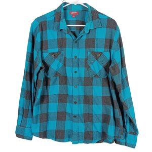Arizona Jean Co Plaid Long Sleeve Button-Up Shirt Mens Large 100% Cotton Rugged